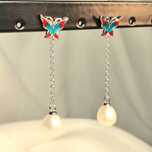 Load image into Gallery viewer, Freshwater Pearl & Enamel Earrings, Sterling Silver