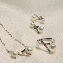 Load image into Gallery viewer, Freshwater Pearls Set, X Design, Sterling silver