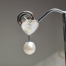 Load image into Gallery viewer, Heart_shape Mother of Pearl & Freshwater Pearl Earrings
