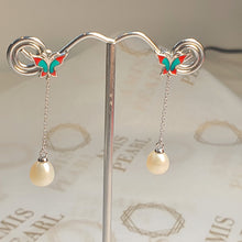 Load image into Gallery viewer, Freshwater Pearl  & Enamel Earrings, Sterling Silver
