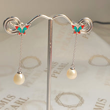 Load image into Gallery viewer, Freshwater Pearl & Enamel Earrings, Sterling Silver