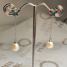 Load image into Gallery viewer, Freshwater Pearl  & Enamel Earrings, Sterling Silver