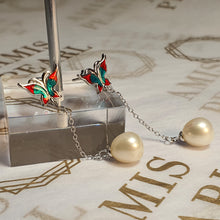 Load image into Gallery viewer, Freshwater Pearl  & Enamel Earrings, Sterling Silver