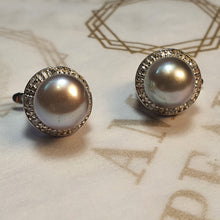 Load image into Gallery viewer, Large Freshwater Pearl Sparkling Earrings, Sterling Silver