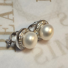 Load image into Gallery viewer, Large Freshwater Pearl Sparkling Earrings, Sterling Silver