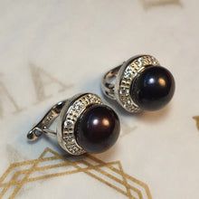 Load image into Gallery viewer, Large Freshwater Pearl Sparkling Earrings, Sterling Silver