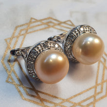 Load image into Gallery viewer, Large Freshwater Pearl Sparkling Earrings, Sterling Silver