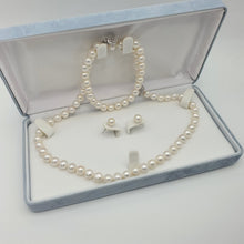 Load image into Gallery viewer, Freshwater Cultured Pearl Set, Sterling Silver Flower Clasp