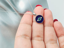 Load image into Gallery viewer, Evil Eye Enamel Round Necklace, Sterling Silver