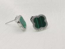 Load image into Gallery viewer, Malachite 4 Leaf Clover Stud Earrings, Sterling Silver
