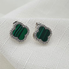Load image into Gallery viewer, Malachite 4 Leaf Clover Stud Earrings, Sterling Silver