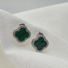 Load image into Gallery viewer, Malachite 4 Leaf Clover Stud Earrings, Sterling Silver