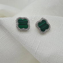 Load image into Gallery viewer, Malachite 4 Leaf Clover Stud Earrings, Sterling Silver