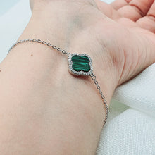 Load image into Gallery viewer, Natural Malachite Clover Bracelet, Sterling Silver