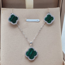 Load image into Gallery viewer, Malachite 4 leaf Clover Set, Sterling Silver