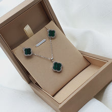 Load image into Gallery viewer, Malachite 4 leaf Clover Set, Sterling Silver