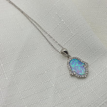 Load image into Gallery viewer, Created Fire Opal Hamsa Necklace, Sterling Silver