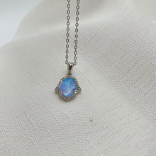 Load image into Gallery viewer, Created Fire Opal Hamsa Necklace, Sterling Silver