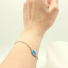 Load image into Gallery viewer, Created Blue Opal Hamsa Hand Bracelet, Sterling Silvet