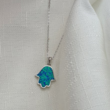 Load image into Gallery viewer, Hamsa Hand Opal Necklace, Sterling Silver