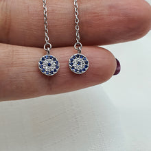 Load image into Gallery viewer, Evil eye Icon Chain Earrings, Sterling Silver