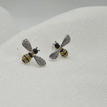 Load image into Gallery viewer, Enamel Bee Stud Earrings, Silver Jewellery