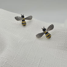 Load image into Gallery viewer, Enamel Bee Stud Earrings, Silver Jewellery
