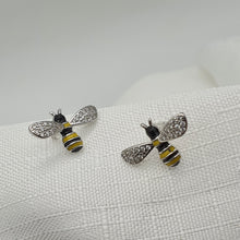 Load image into Gallery viewer, 3D Yellow Bee Stud Earrings, Silver Jewellery, Enamel Earrings