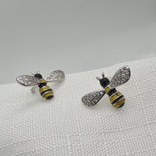 Load image into Gallery viewer, 3D Yellow Bee Stud Earrings, Silver Jewellery