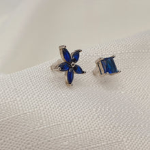 Load image into Gallery viewer, Asymmetrical Blue Crystal Stud Earrings, Sterling Silver