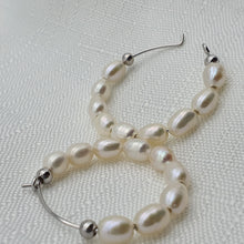 Load image into Gallery viewer, Freshwater Pearl Cuff Hoop Earrings, Sterling Silver