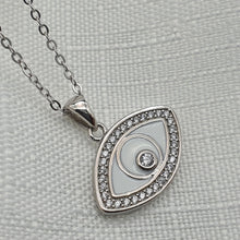 Load image into Gallery viewer, White Evil Eye Enamel Necklace, Sterling Silver