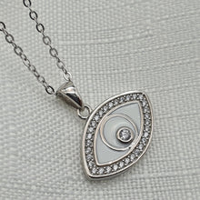 Load image into Gallery viewer, White Evil Eye Enamel Necklace, Sterling Silver