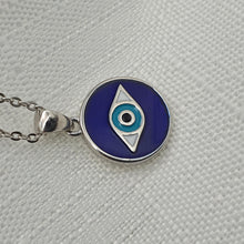 Load image into Gallery viewer, Evil Eye Enamel Round Necklace, Sterling Silver