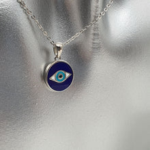 Load image into Gallery viewer, Evil Eye Enamel Round Necklace, Sterling Silver
