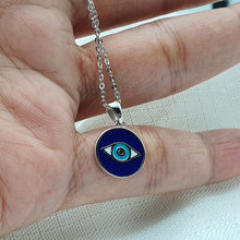 Load image into Gallery viewer, Evil Eye Enamel Round Necklace, Sterling Silver