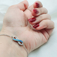 Load image into Gallery viewer, Infinity Blue Fire Opal Bracelet, Sterling Silver
