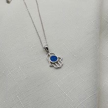 Load image into Gallery viewer, Hamsa Hand Round Opal Necklace, Sterling Silver