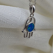 Load image into Gallery viewer, Hamsa Hand Round Opal Necklace, Sterling Silver