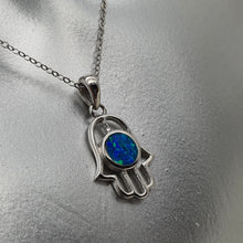 Load image into Gallery viewer, Hamsa Hand Round Opal Necklace, Sterling Silver