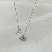 Load image into Gallery viewer, Evil Eye Pendant & Whale Tail Charm Necklace, Sterling Silver