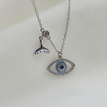 Load image into Gallery viewer, Evil Eye Pendant & Whale Tail Charm Necklace, Sterling Silver