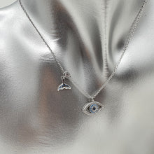 Load image into Gallery viewer, Evil Eye Pendant & Whale Tail Charm Necklace, Sterling Silver