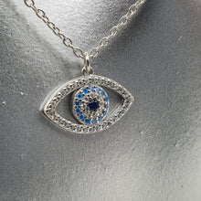 Load image into Gallery viewer, Evil Eye Pendant & Whale Tail Charm Necklace, Sterling Silver