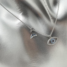 Load image into Gallery viewer, Evil Eye Pendant & Whale Tail Charm Necklace, Sterling Silver