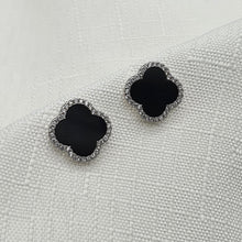 Load image into Gallery viewer, Black Agate 4 Leaf Clover Jewellery Set, Sterling Silver