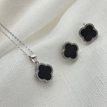 Load image into Gallery viewer, Black Agate 4 Leaf Clover Jewellery Set, Sterling Silver
