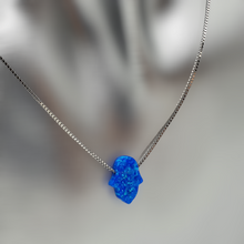Load image into Gallery viewer, Created Fire Opal Hamsa Hand Pendant & Chain, Sterling Silver