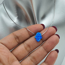 Load image into Gallery viewer, Created Fire Opal Hamsa Hand Pendant & Chain, Sterling Silver