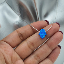 Load image into Gallery viewer, Created Fire Opal Hamsa Hand Pendant & Chain, Sterling Silver